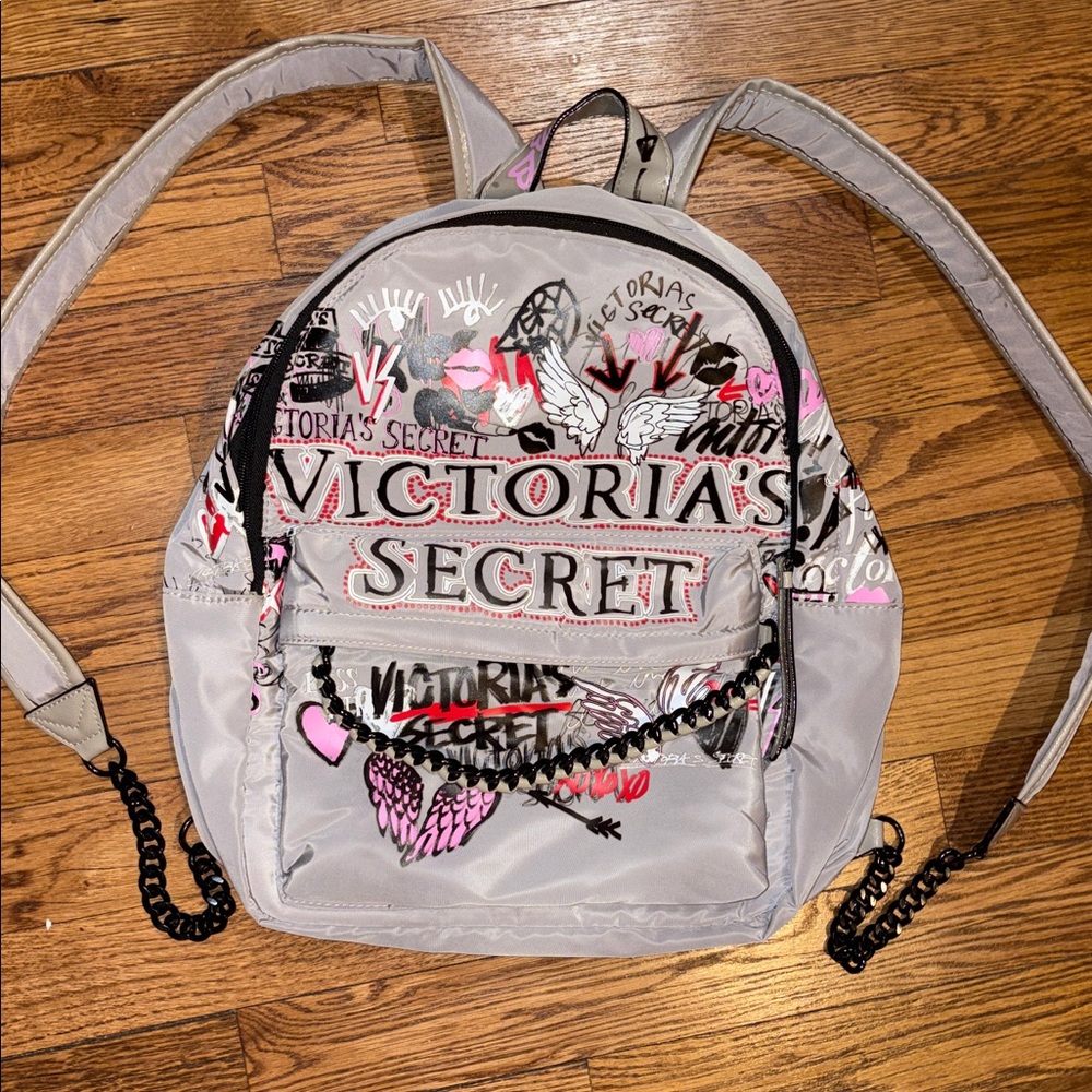 Victoria's Secret Stylish Gray and Pink Backpack - Picture 2 of 3